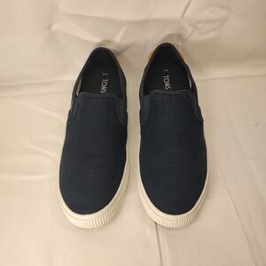 TOMS Clemente Slip On Mens Sz 10 Blue Canvas Sneakers Casual Shoes EUC!